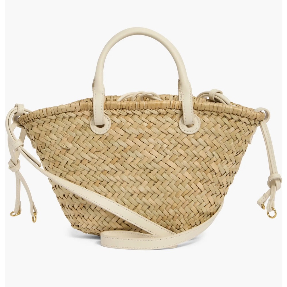 Woven Straw Tote with Cream Leather Trim - Picture 3 of 6